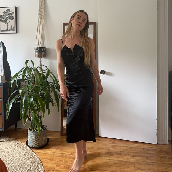 XXS Black Satin Formal Dress with Bow - Picture 1 of 2